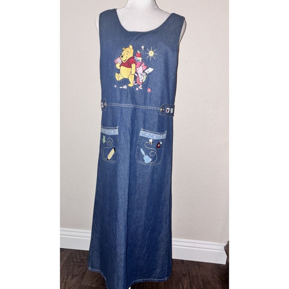 The Disney Catalog Winnie the Pooh Vintage Romper Dress M Blue Denim Teacher